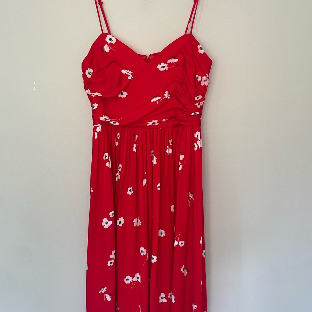 Floral Bardot Midi Dress - Red and White